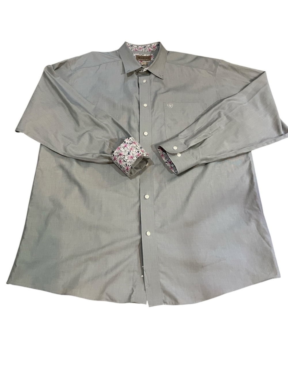ARIAT MEN’S WRINKLE FREE LONG SLEEVE WESTERN BUTTON DOWN SHIRT GRAY SIZE XL
